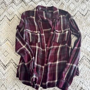 Paige Plaid Button-Down Shirt Eggplant, XS